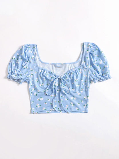 AAHWAN Puff Sleeves Floral Print Crop Top For Women's