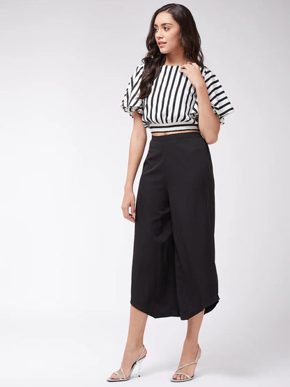 Pannkh Monocromatic Stripes Crop Top With Solid Pants