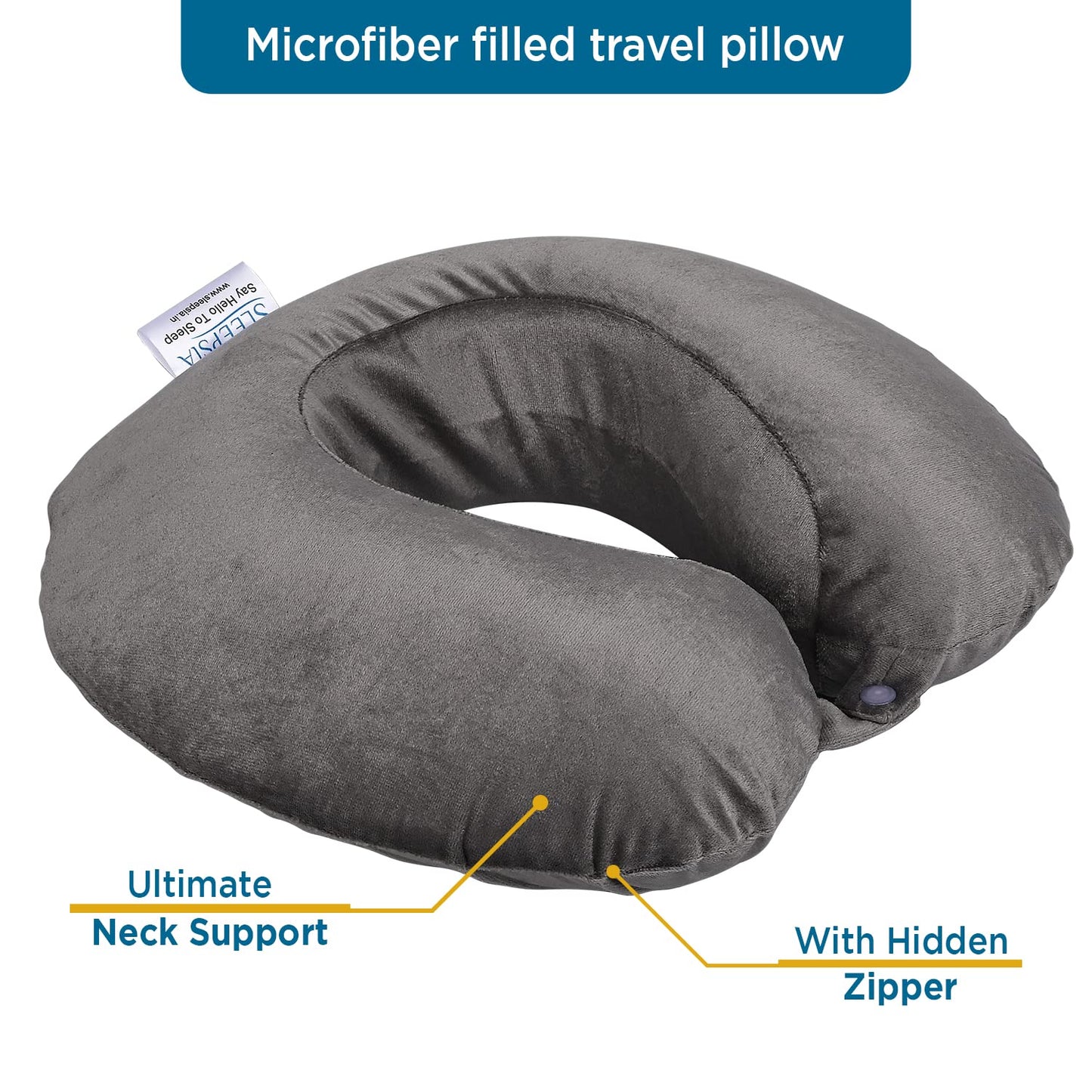 Sleepsia Neck Pillow for Travel, Travel Pillow for Airplane| Support to The Neck, Head, Car and Flights - Travel Neck Pillow