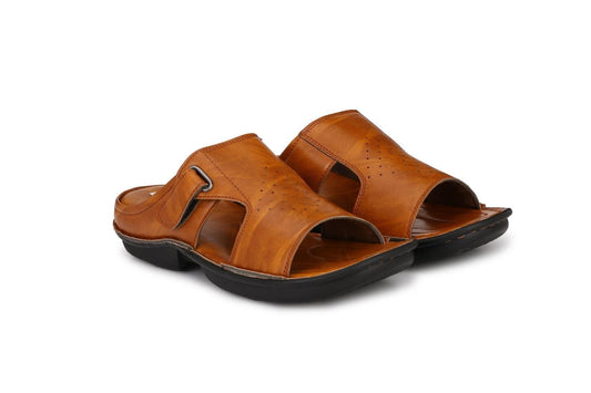 Bucik Men's Tan Synthetic Leather Slip-On Casual Sandal