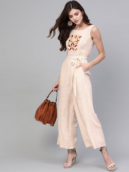 Pannkh Allover Printed Jumpsuit With Embroidery