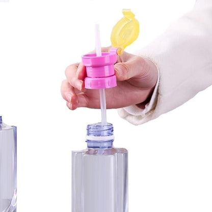 Portable Bottle Cap with Anti-Spill Straw Cover and Universal Conversion Head for Mineral Water and Beverages