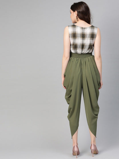 Pannkh Olive Checkered Cowl Jumpsuit