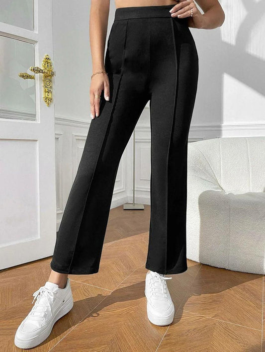 Elegant Black Lycra Solid Trousers For Women's