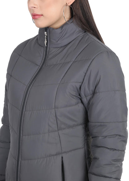 Xohy Women's Grey Winter Wear Full Sleeve Solid Puffer Jacket