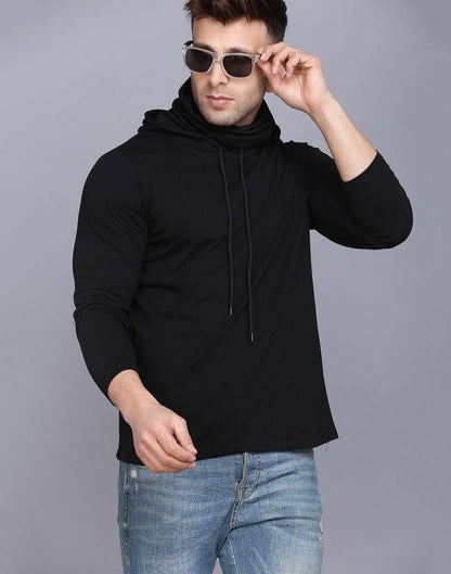 Denzolee Solid Hooded T-Shirt With Mask For Men's