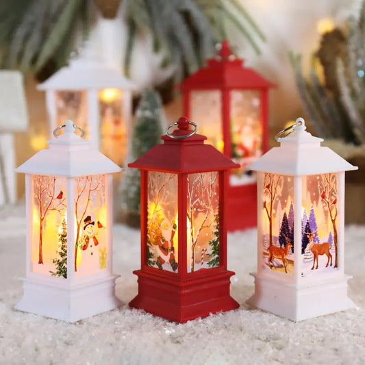 2023 Christmas Tree Pattern Decoration Plastic Battery Operated Lantern With Flickering Candle