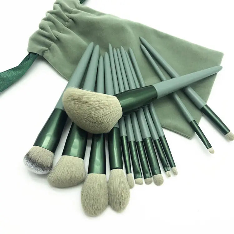 13pcs Green Plastic Handle Makeup Brush Professional Cosmetic Brush Eyeshadow Private Label Makeup Brush Set With Bag