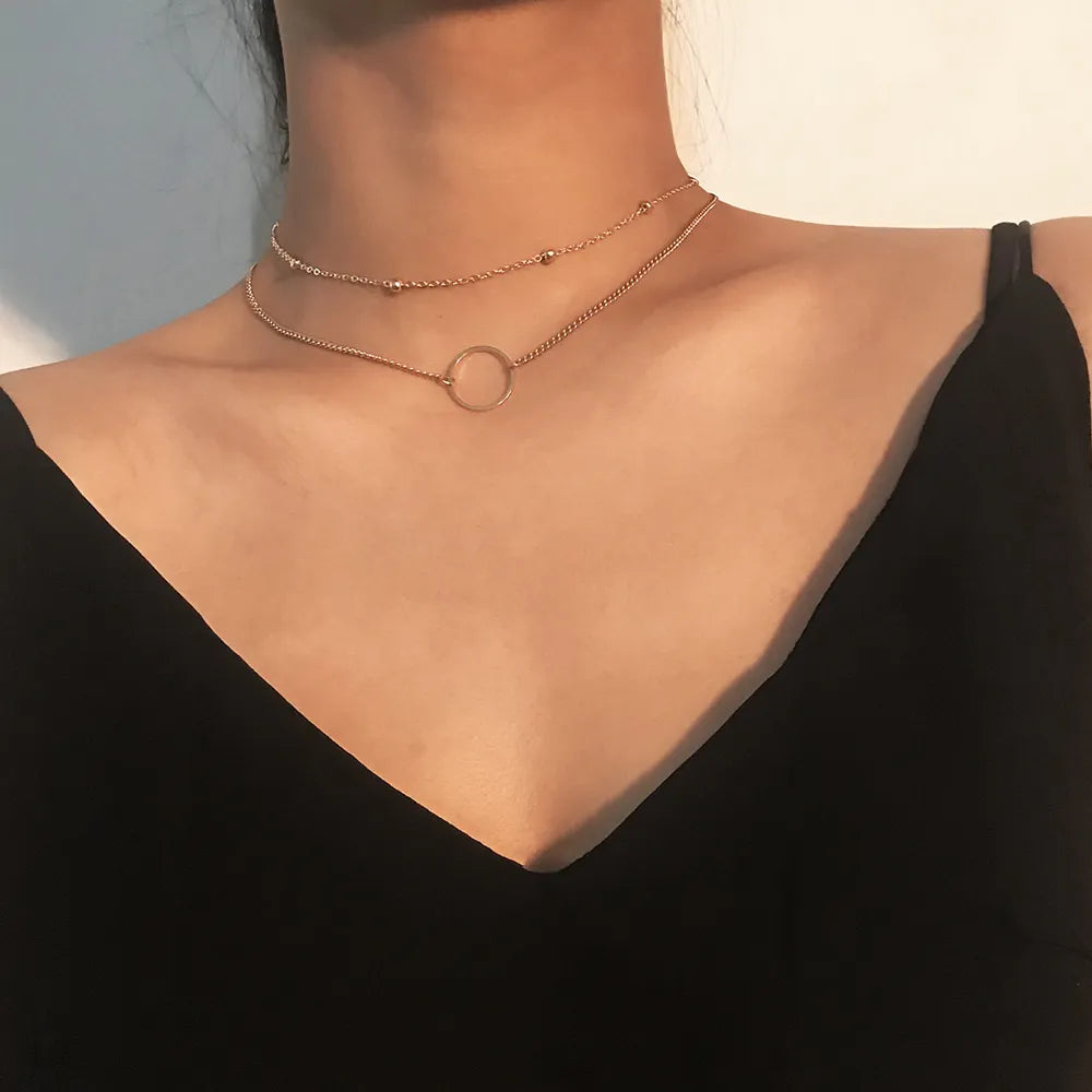 SUMENG New Arrival 2023 Fashion Modern Choker Necklace Two Layers Round Necklaces Gold Color Necklace Choker Jewelry For Women